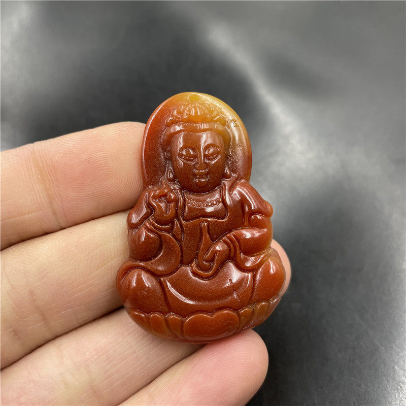 华夏美玉 天然黄龙玉观音吊坠 男款男式玉观音挂件 玉坠