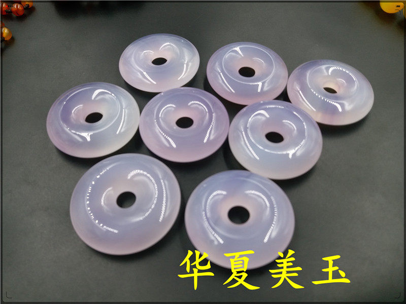 天然正品5厘米浅紫色玉髓玛瑙平安扣 天然紫罗兰玛瑙平安扣