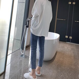 破洞牛仔裤女春秋新款韩国ins修身紧身小脚裤学生BF铅笔八九分裤