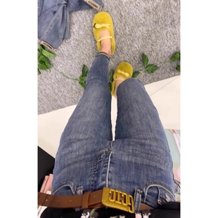 梨形身材修身显瘦卷边百搭铅笔长裤女复古高腰弹力九分小脚牛仔裤