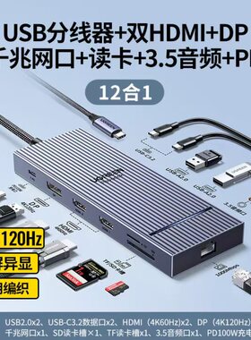Ugreen绿联CM886拓展Type-C3.2三屏异显扩展坞HDMI雷电5鳍纹55767