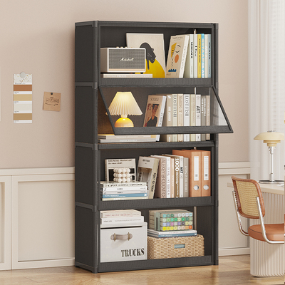 书架学生家用落地书柜储物柜子一体透明防尘书桌收纳置物架带柜门