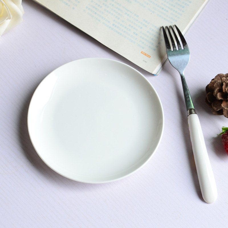 景德镇陶瓷碟子 圆形餐碟 骨瓷味碟 5寸月光盘 鱼刺碟 纯白凉菜碟