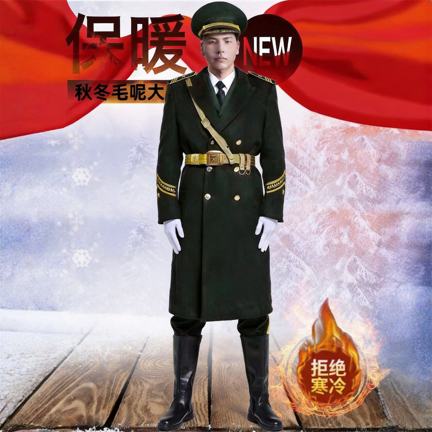 国旗班服装绿色羊毛呢大衣礼服