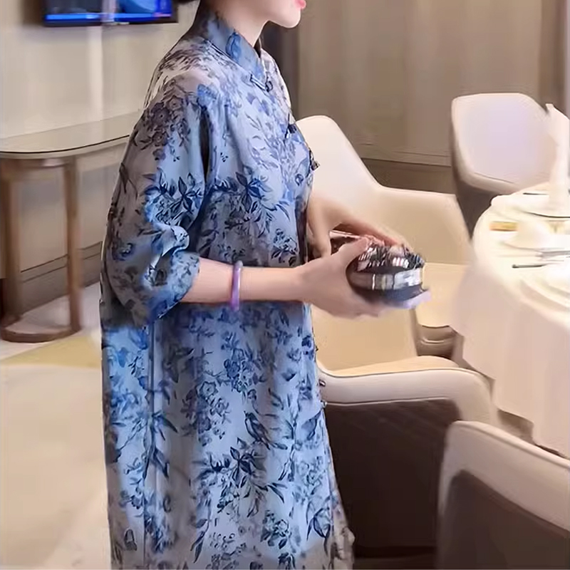 中国风改良旗袍斜开襟大码女装