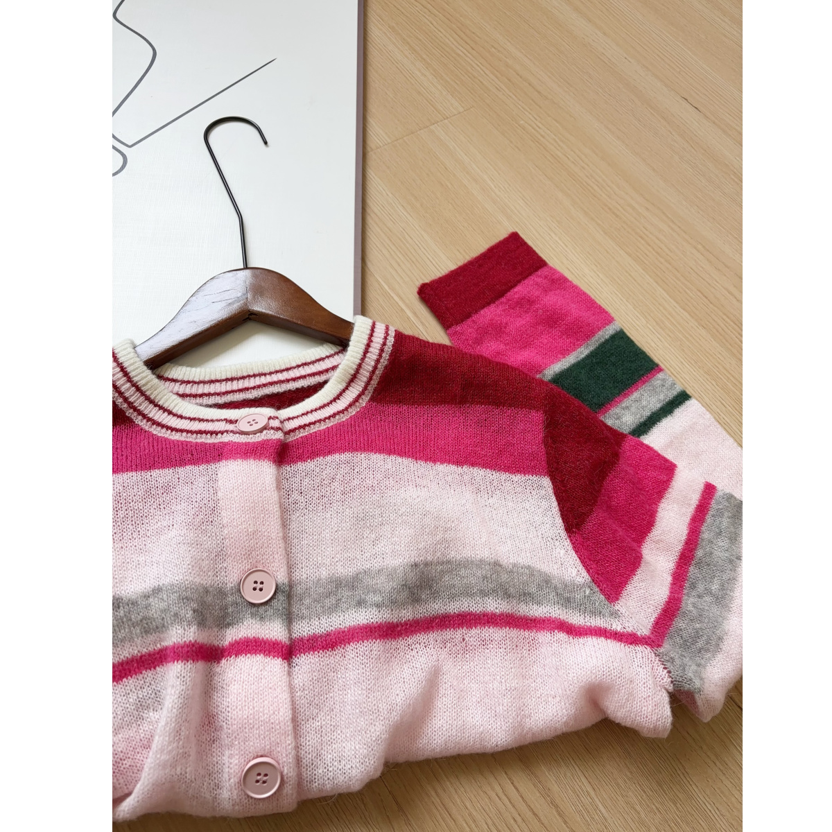 设计师品SW~  明朗元气配色  羊毛马海毛混纺圆领毛衣针织开衫女