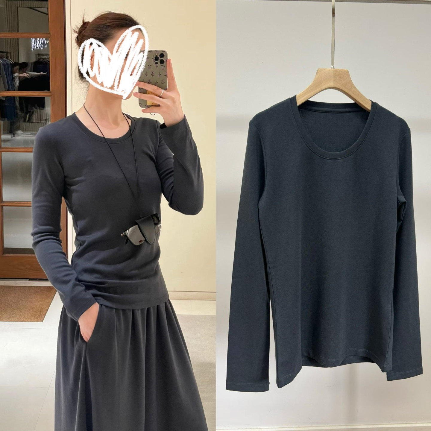 国货之光~ 羊毛罗马布 莱赛尔羊毛弹力圆领合身打底长袖T恤秋女