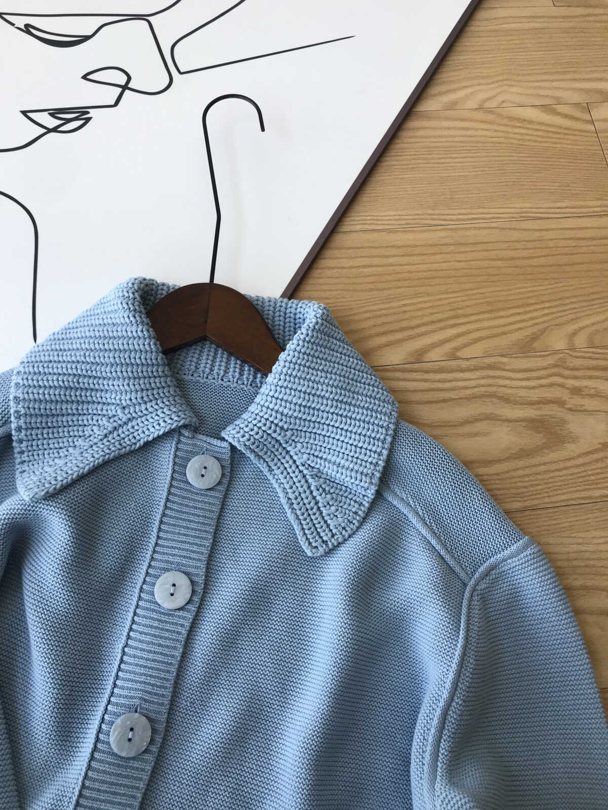 法国BS~ 甜美翻领设计  高捻全棉毛线  短款长袖针织毛衣开衫女