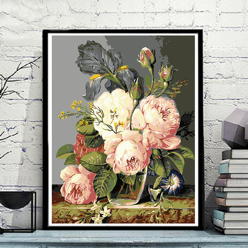 diy数字油画客厅花卉填色数码大幅手工画手绘装饰画壁画 出水芙蓉