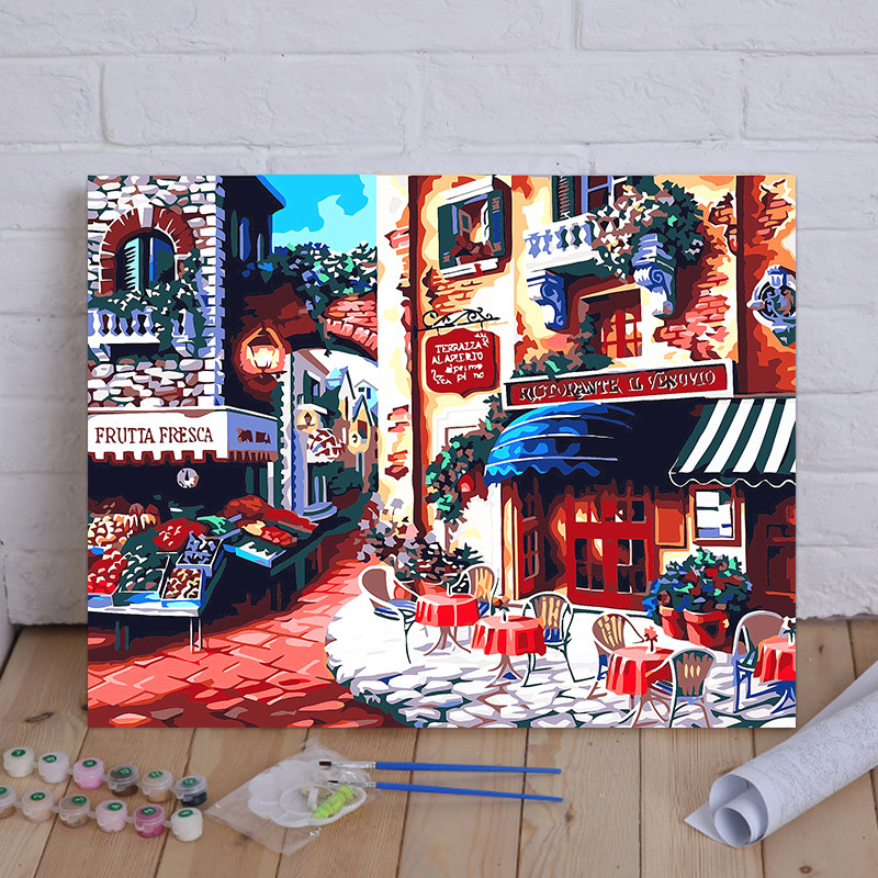 DIY数字油画 客厅卧室风景情侣大幅数码精品手绘装饰画 小镇清晨怎么样,好用不?