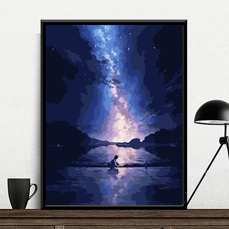 数字油彩画diy油画夜色风景客厅装饰画手工绘减压填色画涂色 夜晚