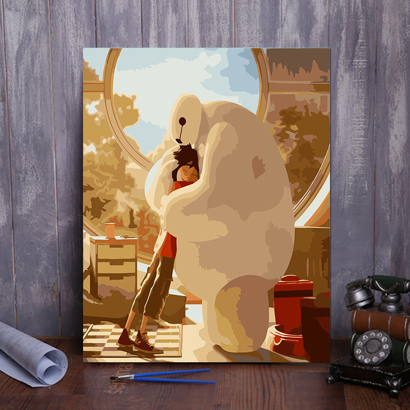 diy数字油彩画手绘卡通动漫人物客厅填色挂画涂色现代装饰画 大白