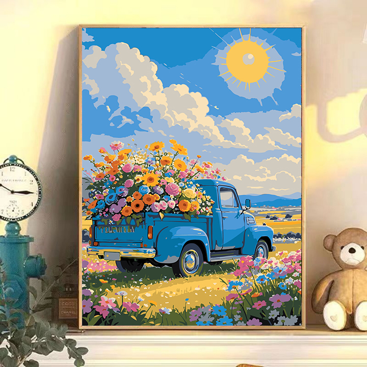 数字油画diy风景填色治愈解压高颜值客厅丙烯装饰画水波纹蝴蝶