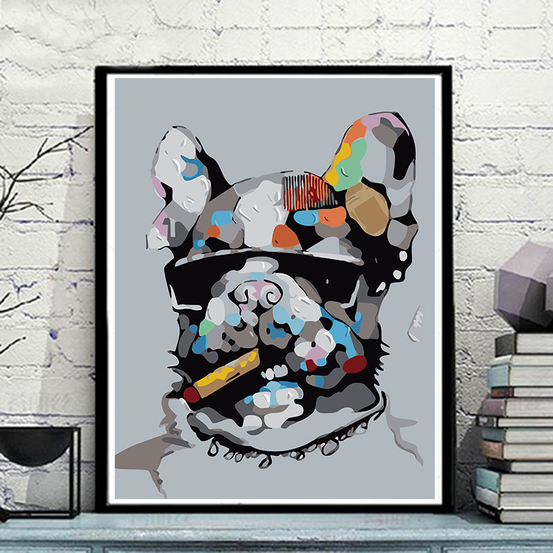 diy数字油彩画卡通动物艺术床头画手绘大幅数码填色装饰画 绅士狗