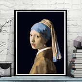 戴珍珠耳环 饰画 少女 客厅人物大幅手工手绘填色装 diy数字油画