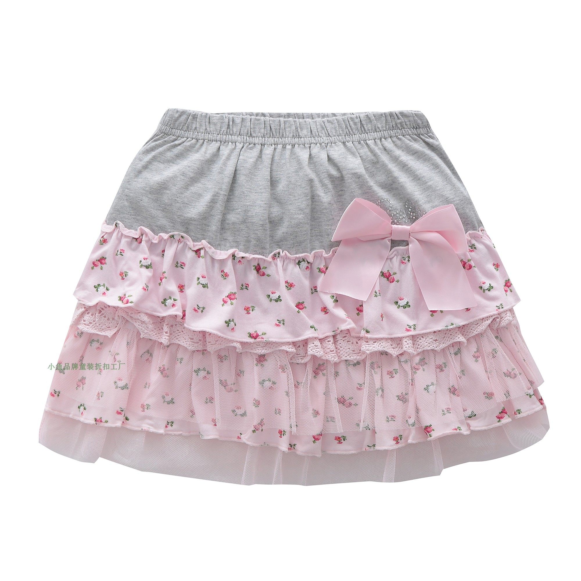 丽婴房专柜正品童装 丽婴房芭比女童裙子 儿童田园碎花半身裙蕾丝