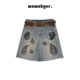 MUMUBYER •“腰果花短裤”刺绣腰果花牛仔五分裤