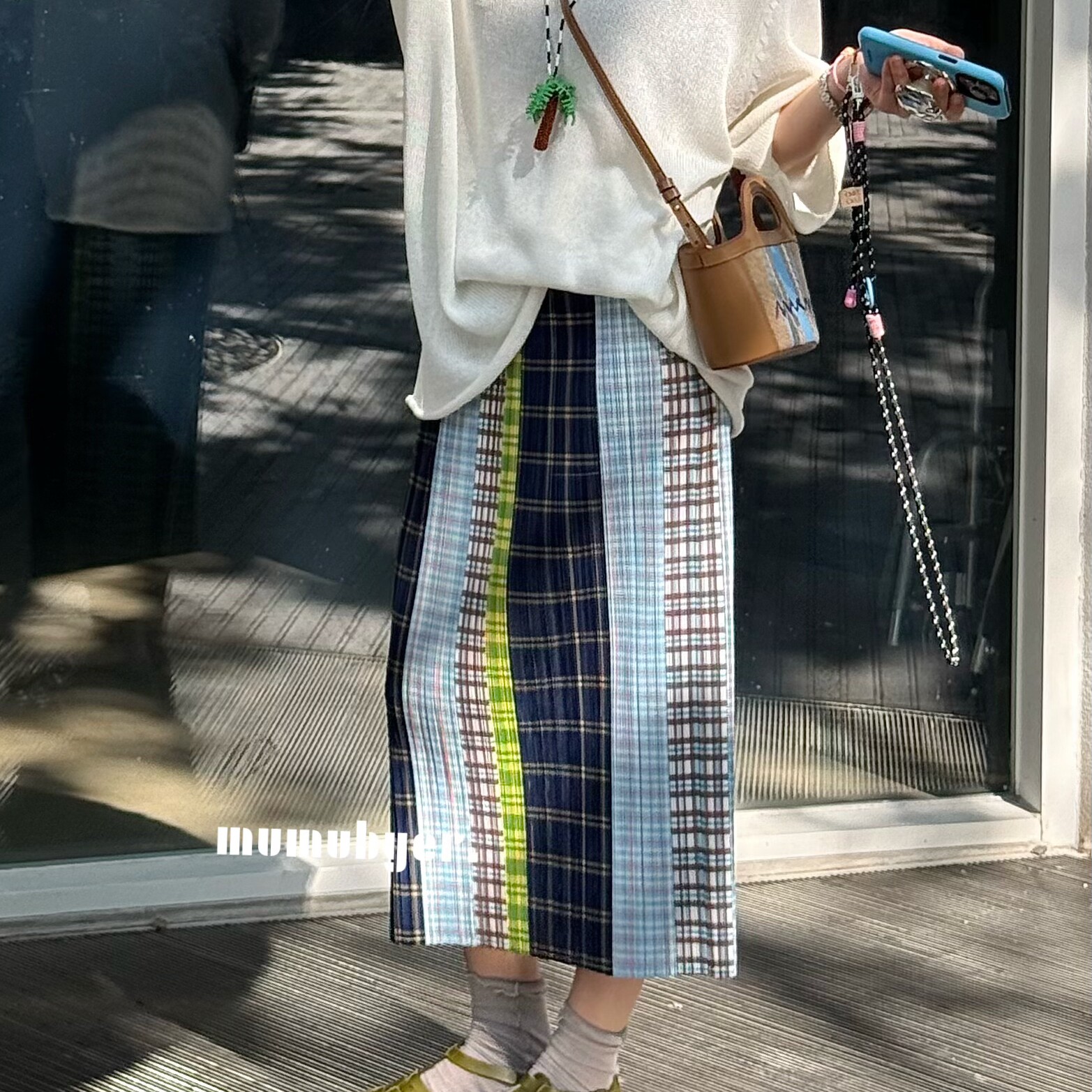 MUMUBYER •“夏天的来信”褶皱撞色彩色格纹半身裙