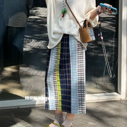 MUMUBYER •“夏天的来信”褶皱撞色彩色格纹半身裙