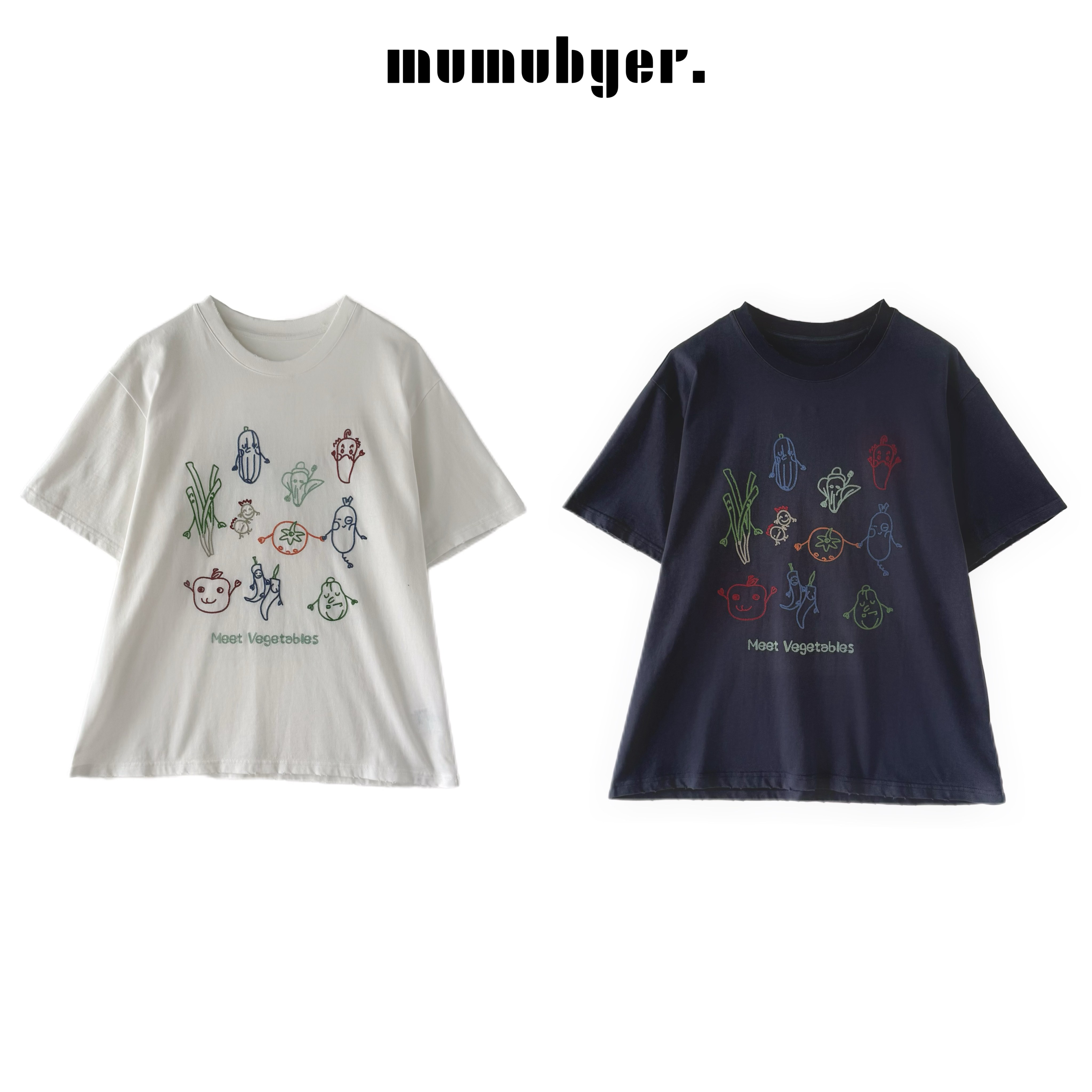 MUMUBYER •“蔬菜精灵”敲可爱刺绣简笔蔬菜宽松大版短袖T恤