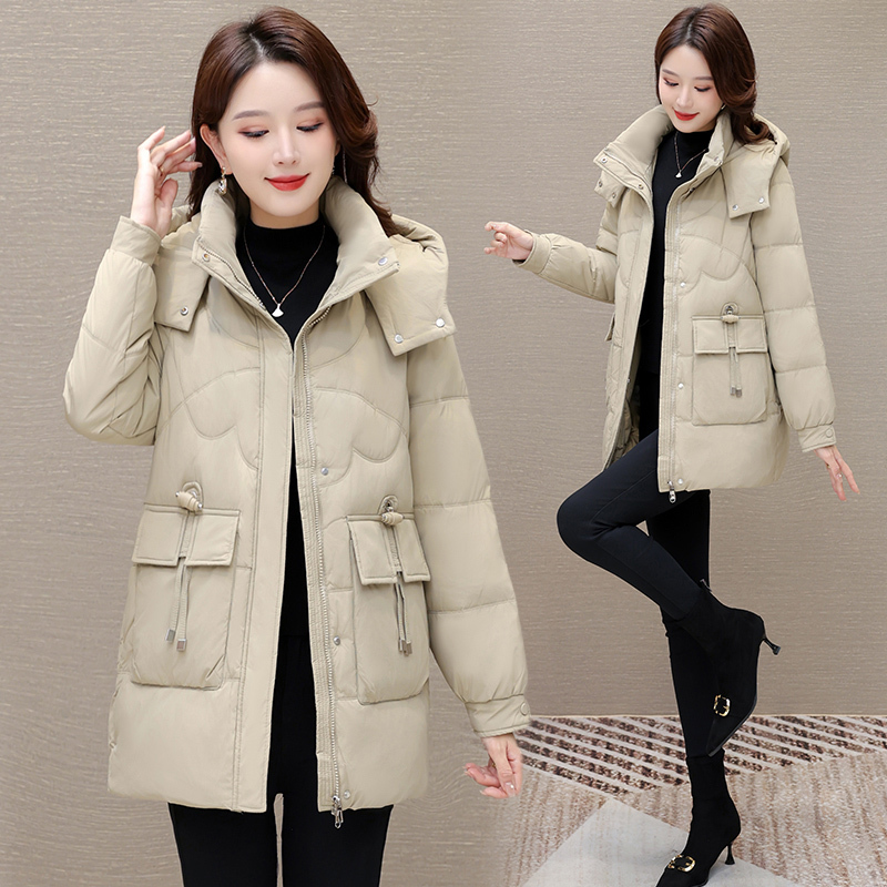 韩版白鸭绒羽绒服女2025冬季新款时尚中长款连帽保暖外套小个子潮