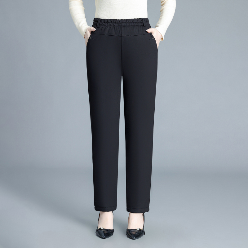 极简风高腰直筒裤女2025冬季新款松紧腰加厚保暖宽松显瘦休闲裤潮