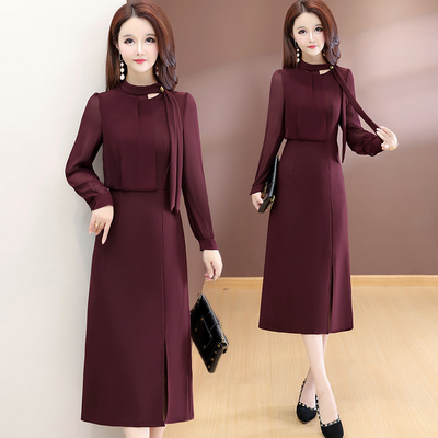 2025新款春秋款时尚气质连衣裙女圆领长袖收腰显瘦中长款A字裙子