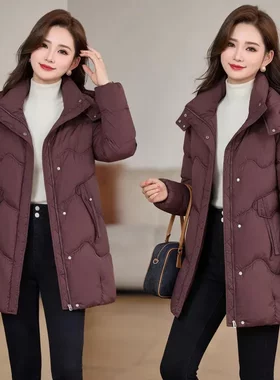 韩版通勤连帽棉服女2026冬季新款中长款修身显瘦加厚保暖时尚外套