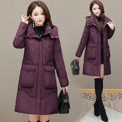 时尚连帽中长款羽绒服女2025冬季新款洋气修身显瘦白鸭绒保暖外套