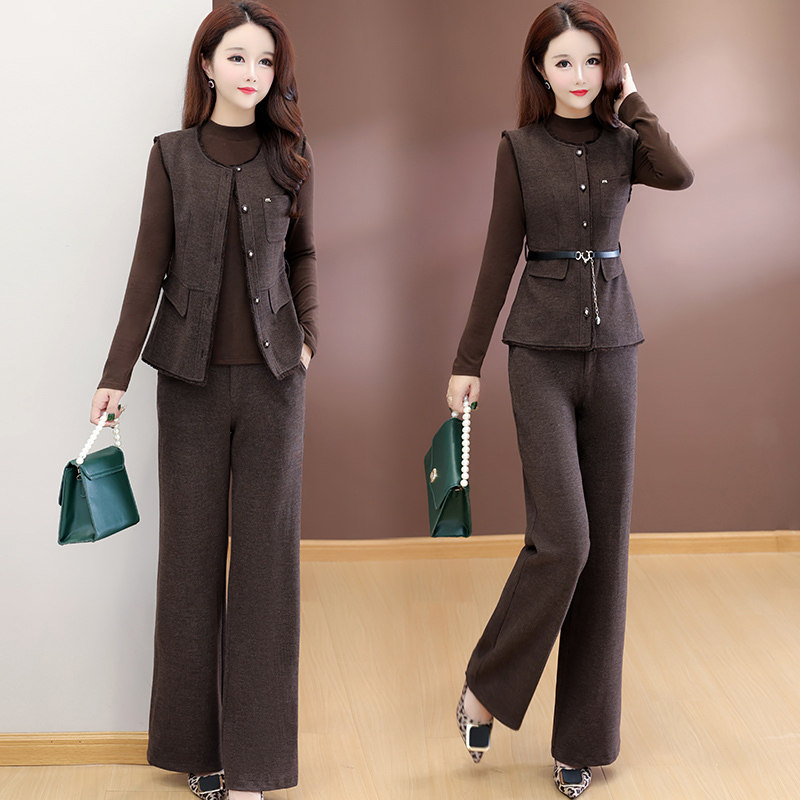 2025新款春秋款时尚气质休闲套装女马甲长袖T恤阔腿裤三件套洋气,女装/女士精品,时尚套装,淘宝优惠券,粉丝福利购,淘宝优惠卷