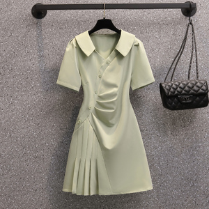 RM14709#大码女装2023夏季新款微胖妹妹褶皱遮肚显瘦减龄裙子女