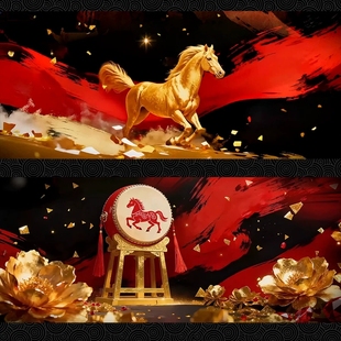 马踏山河马年金戈铁马打鼓舞新年象王行视频背景LED大屏幕素材