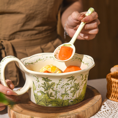 铃兰花陶瓷泡面碗带手柄高颜值