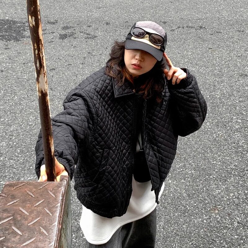秋冬新款潮休闲港风宽松菱格加厚棉服XZ507-1MY8009P95大货备,男装棉衣,星座507-1