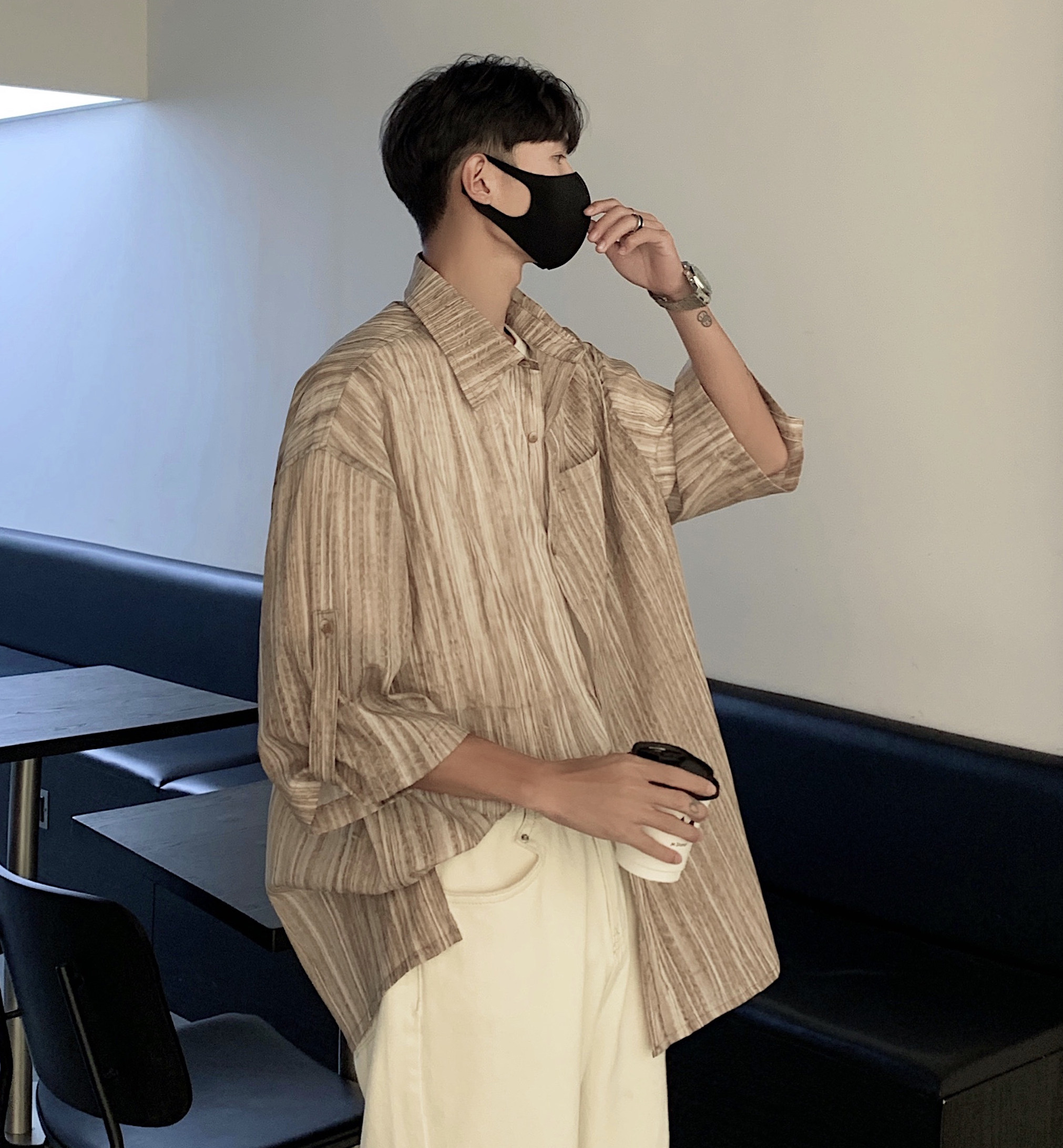 2025夏季韩式宽松上衣扎染湖短袖设计感衬衫XZ507-1CS1051P50，男装T恤，星座507-1