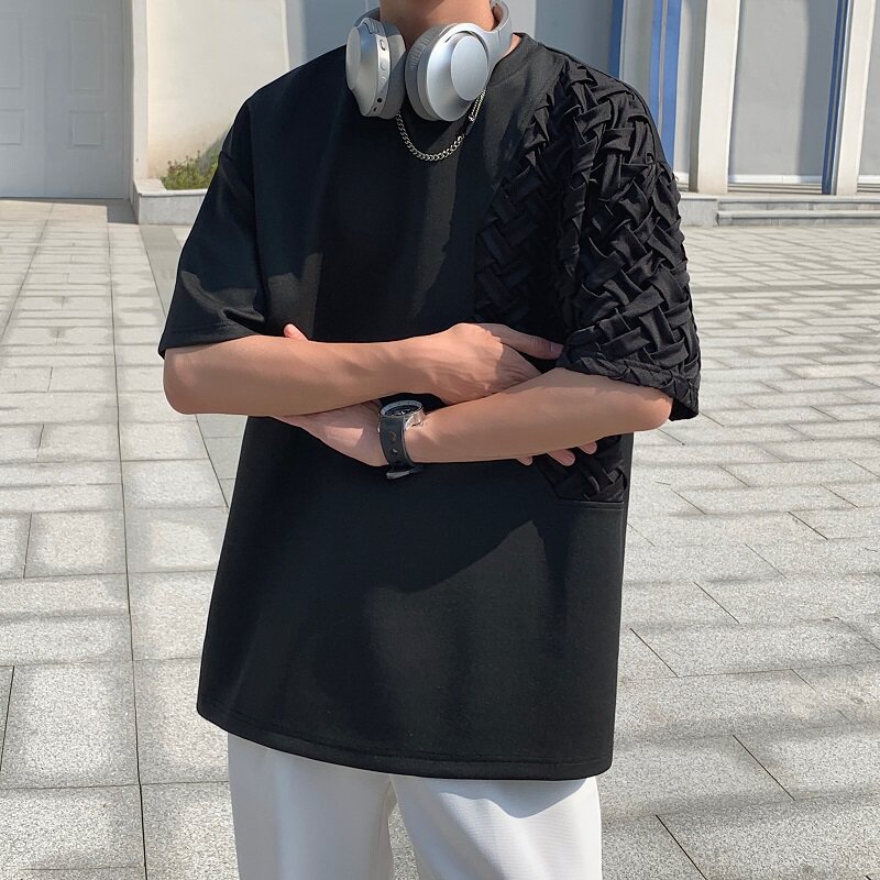 设计款拼接立体格韩式港风中性短袖XZ507-1T2004P35主推款,男装T恤,星座507-1