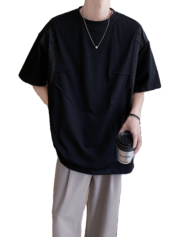 2024设计感拼接牛仔短袖男女同款潮牌T恤XZ507-1T2028P60,男装T恤,星座507-1
