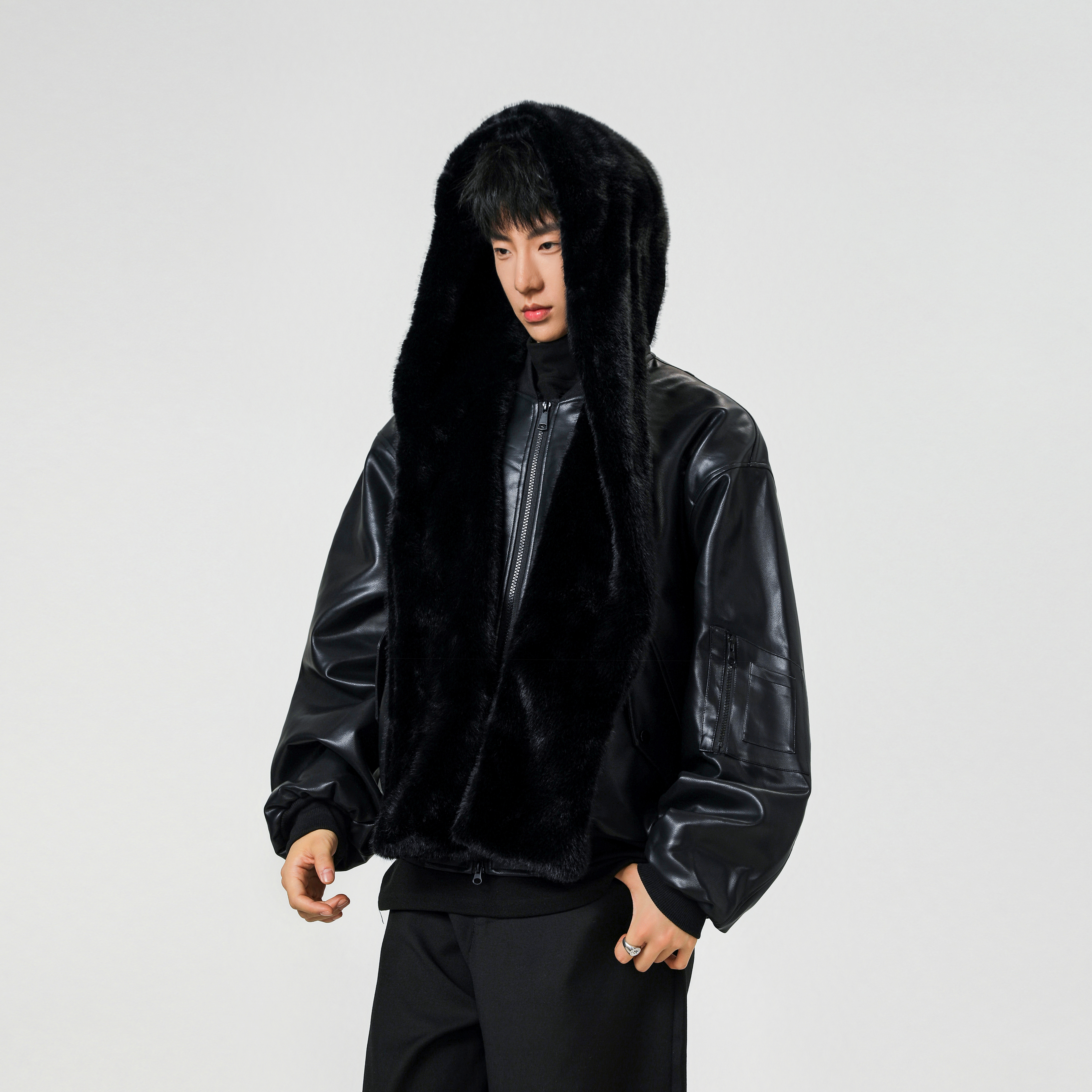 皮草围巾翻领可拆卸连帽靠街头棉服夹克XZ507-1MY8021P130货备，男装夹克，星座507-1