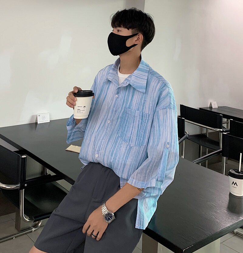 24夏季韩式宽松上衣扎染短袖设计感衬衫XZ507-1CS1051P50大货备,男装衬衫,星座507-1