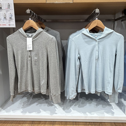 Uniqlo 488298 Women's Ribbed Hooded T-Shirt/Long Sleeve