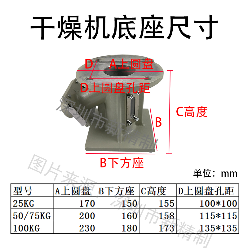 厂干燥机底座烘料桶连接座烘干桶下料座脚座 25kg 50公斤 100200