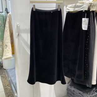 欧货金丝绒半身裙女 2025秋冬中长款加绒加厚高腰包臀鱼尾a字裙子