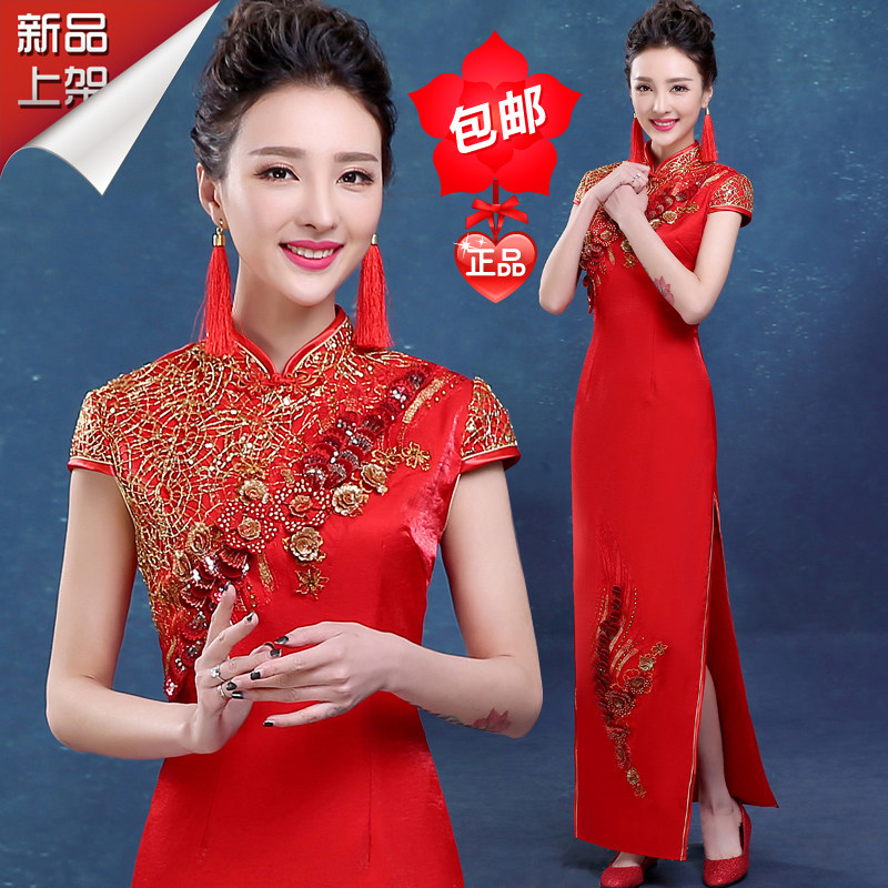 天使嫁衣中式短袖婚礼旗袍敬酒服