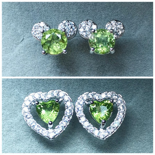 天然绿橄榄石耳钉小巧简约精致小众高级感耳环耳饰饰品礼物包邮