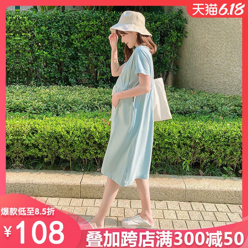 孕妇夏装可哺乳连衣裙夏季网红抖音小清新孕妇装夏天裙子洋气潮妈