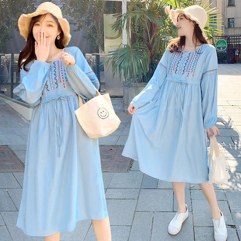 孕妇秋季连衣裙可调节秋款孕妇装2020夏款潮妈裙子秋装套装时尚款