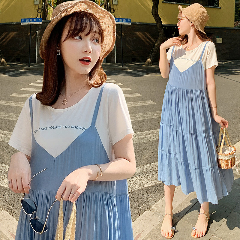 孕妇连衣裙夏装潮妈洋气裙子小个子孕妇裙时尚款夏季仙超仙孕妇装