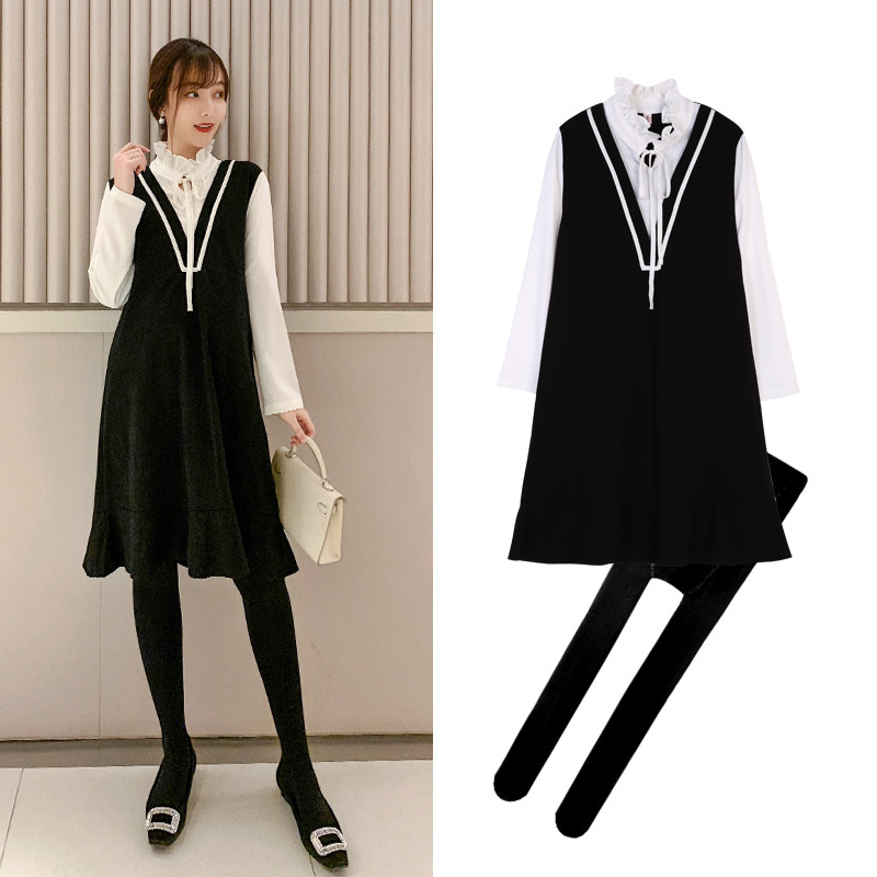 孕妇装套装职业装上班洋气潮妈秋冬气质名媛外出时尚款孕妇连衣裙