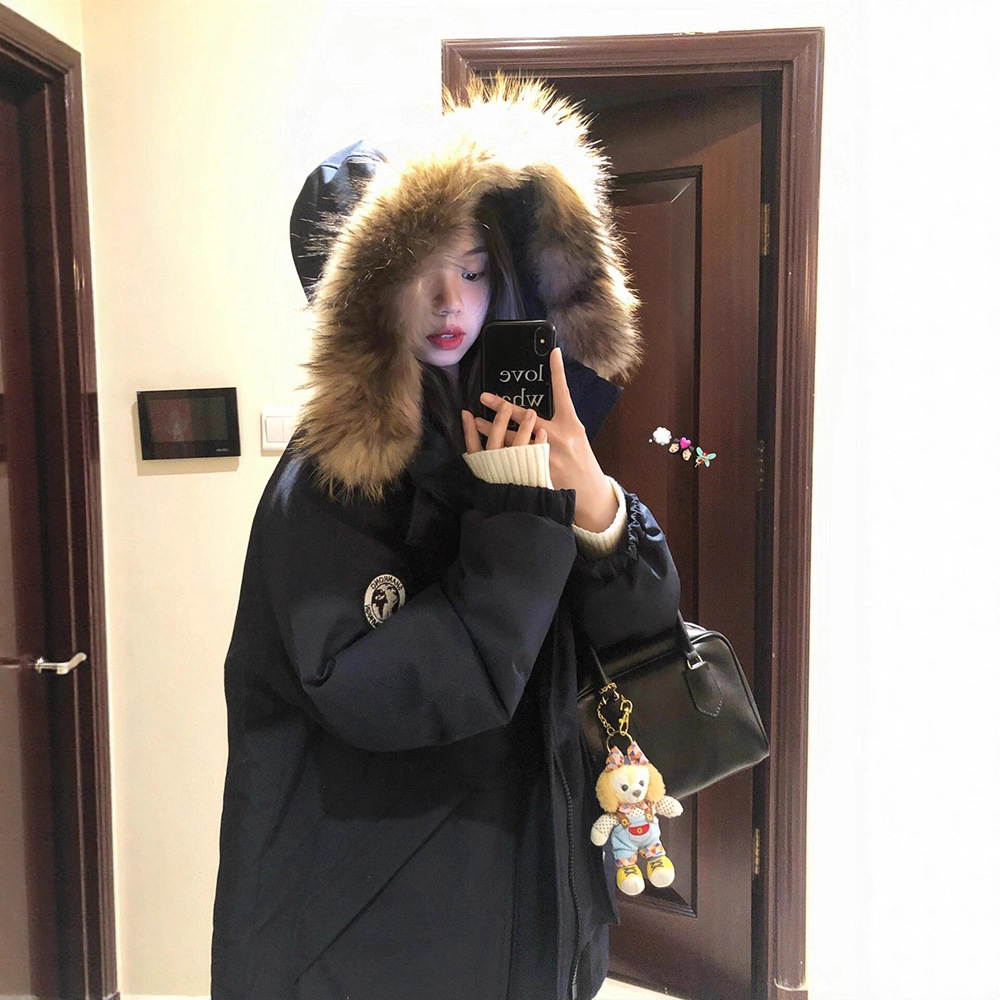 工装羽绒棉服女冬季新款加厚美式高级情侣大毛领棉衣外套