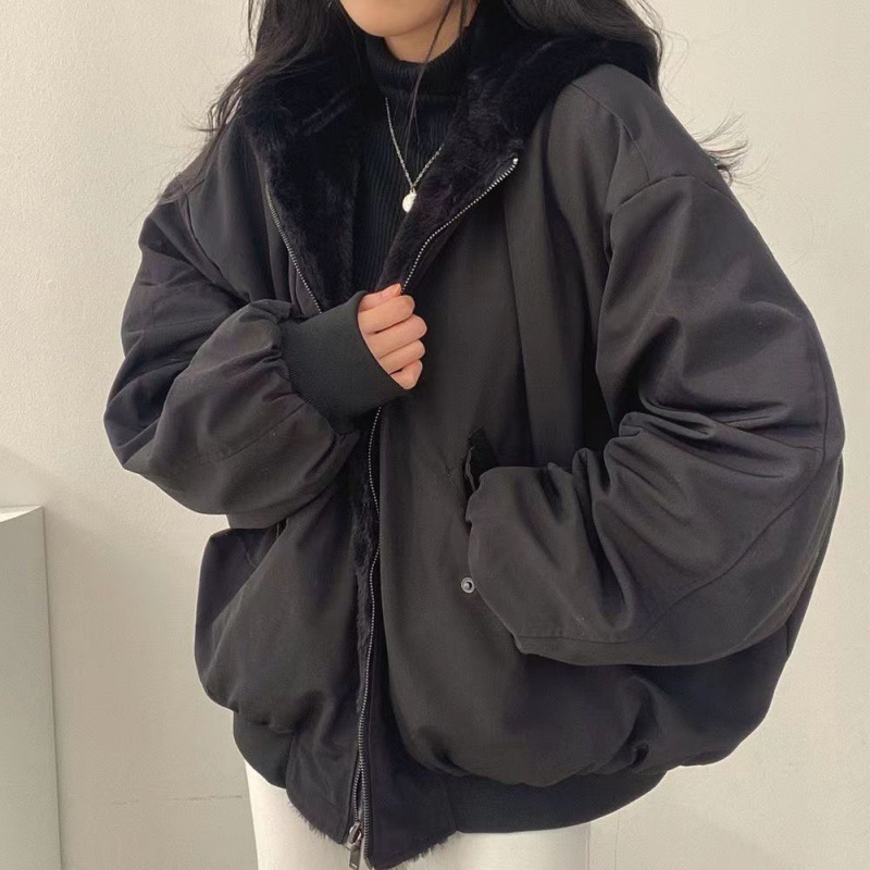 韩国加绒加厚两面穿羊羔毛棉服